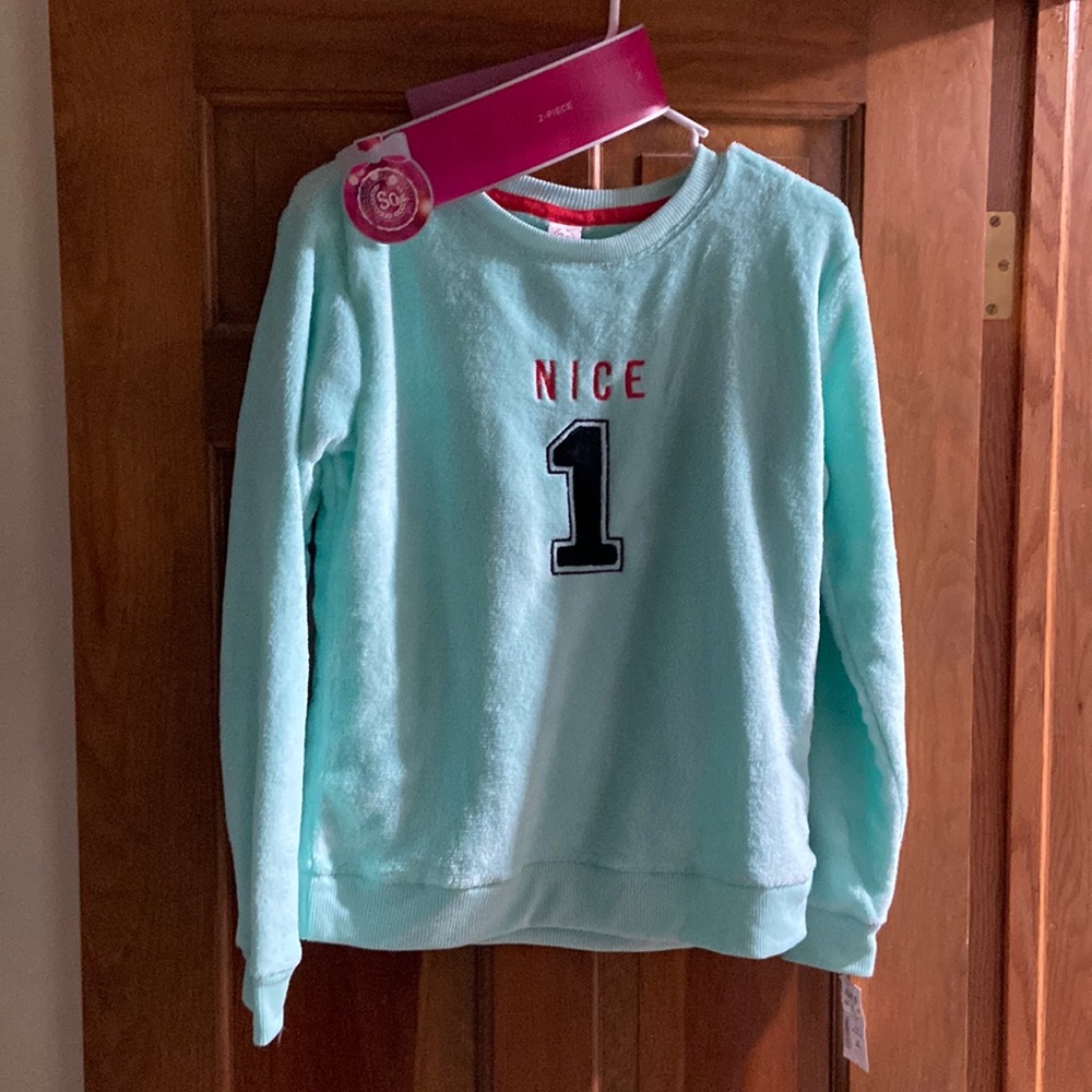 “SO” juniors Size Small, Nice 1” Comfy Lounge Mint Green 2pc pajama set, NEW
